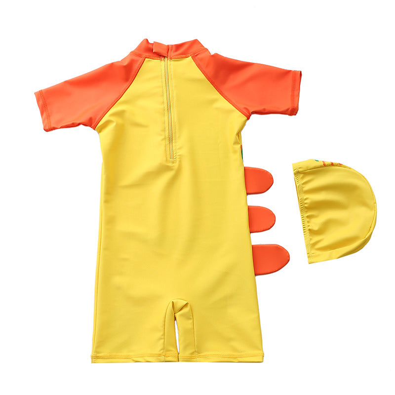 Macaquinho de Praia Infantil Manga Curta Dino Amarelo - Ama Mamma