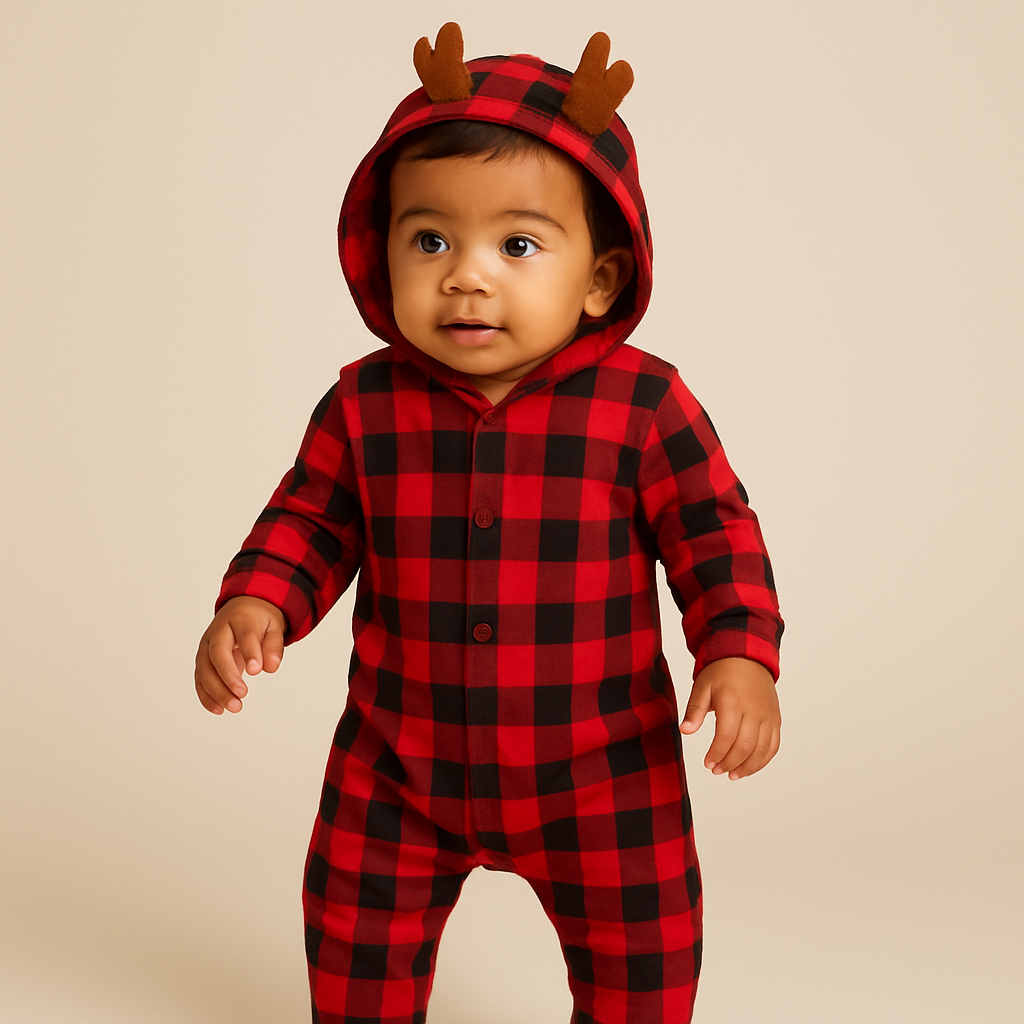 Macacão Bebê Inverno com Capuz Xadrez