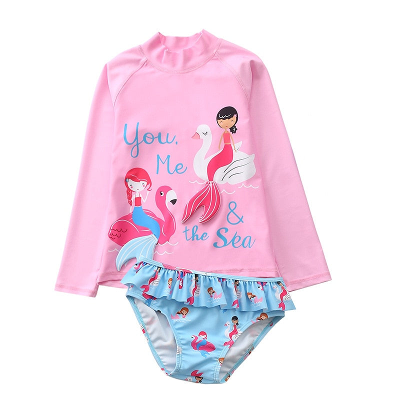 Conjunto Infantil Praia Manga Longa Sereia Rosa