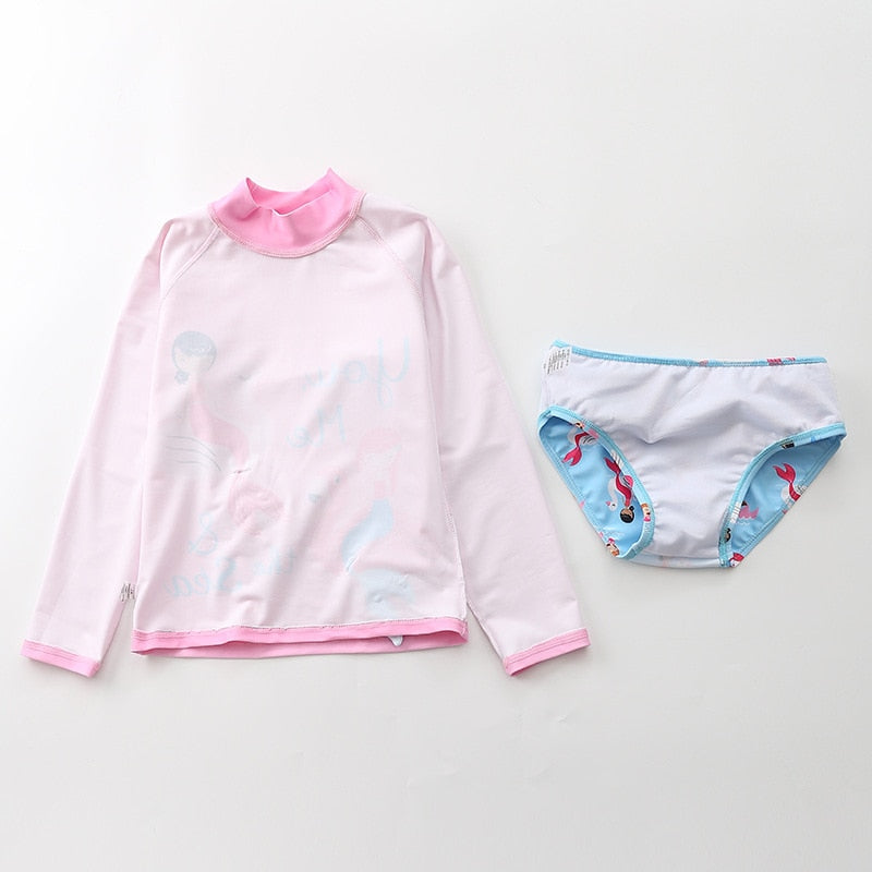 Conjunto Infantil Praia Manga Longa Sereia Rosa