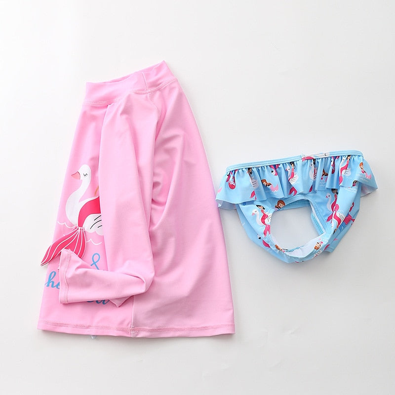 Conjunto Infantil Praia Manga Longa Sereia Rosa