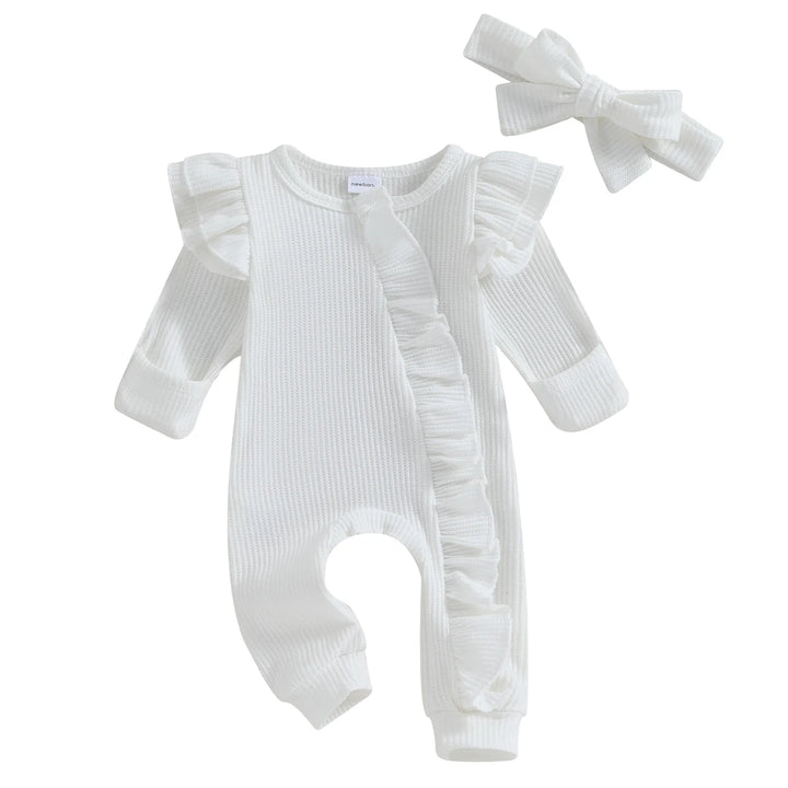 Macacão Feminino Bebê Babado + Faixa de Cabelo - Ama Mamma