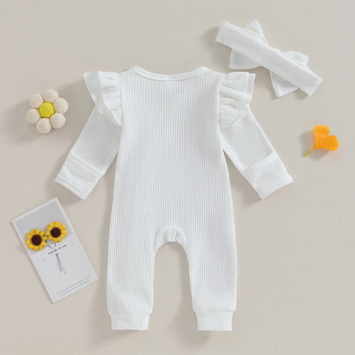 Macacão Feminino Bebê Babado + Faixa de Cabelo - Ama Mamma