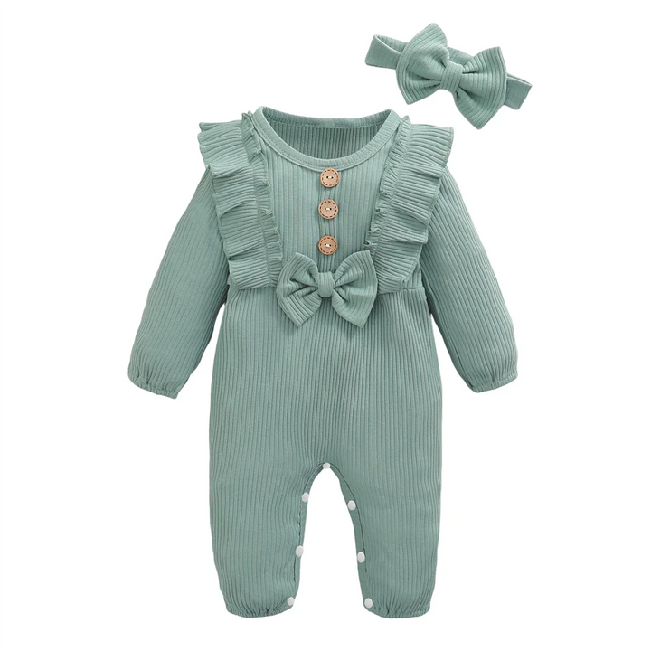Bebê recém-nascido menina macacão de manga comprida plissado bodysuit com bandana outono & inverno macacão roupa para bebê 0-18 meses