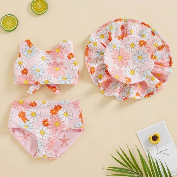 Biquini Infantil Floral Dupla Face - 3Pçs