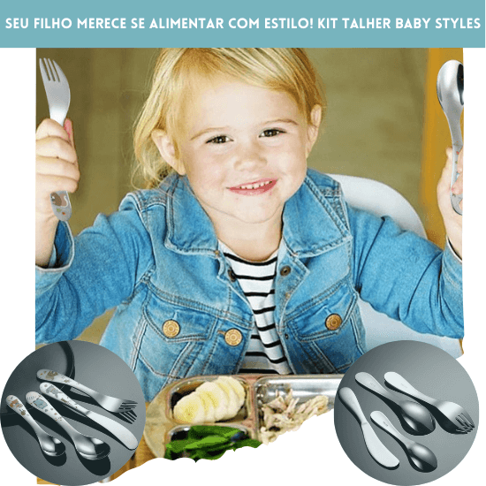 Kit de Talheres Infantil Aço Inoxidável Prata 4 Peças - Ama Mamma - Ama Mamma
