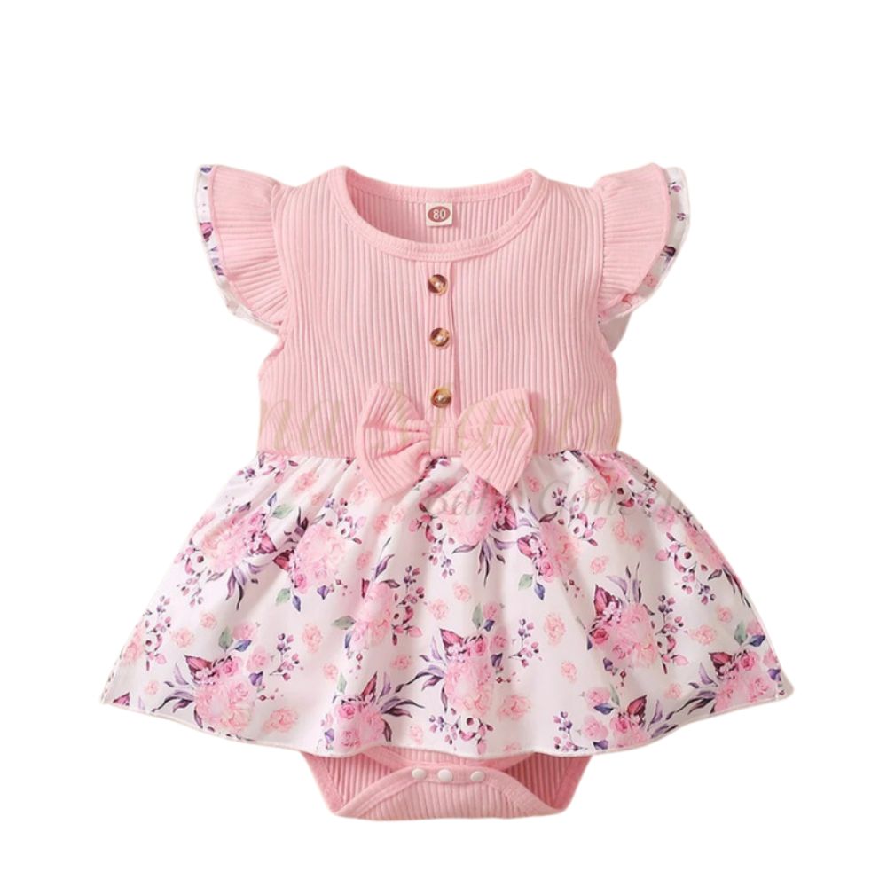 Vestido Floral Rosa Menina Bebê 0-18 Meses Verão - Algodão e Poliéster - Ama Mamma