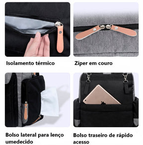 Mochila Bolsa Maternidade Cinza/Preta