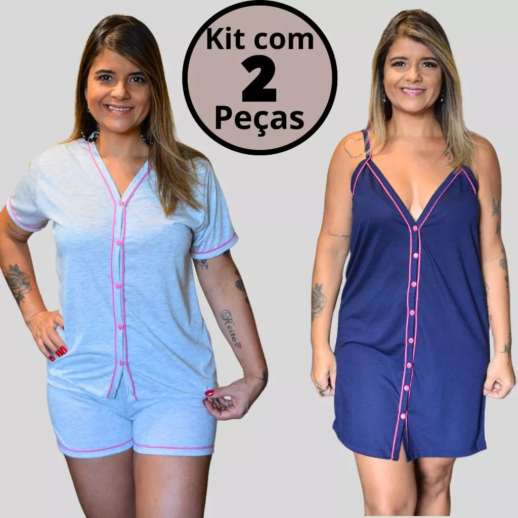 Conjunto de 2 Pijamas Amamentação Americano Luxo