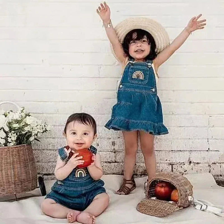 Macacão Jardineira Arco-íris Jeans Elegante Ama Mamma - Ama Mamma