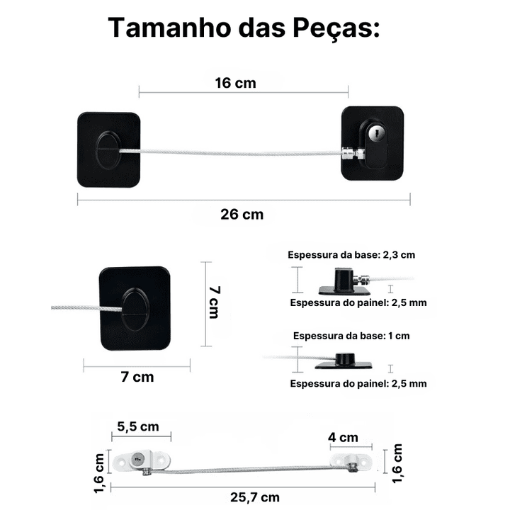 Trava de Segurança para Bebês Cabo de Aço com Chaves - Ama Mamma - Ama Mamma